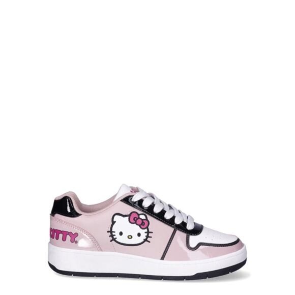 Women's Pink Casual Court Sneakers Lace-up Closure Hello Kitty Design Patent PU - Picture 2 of 6